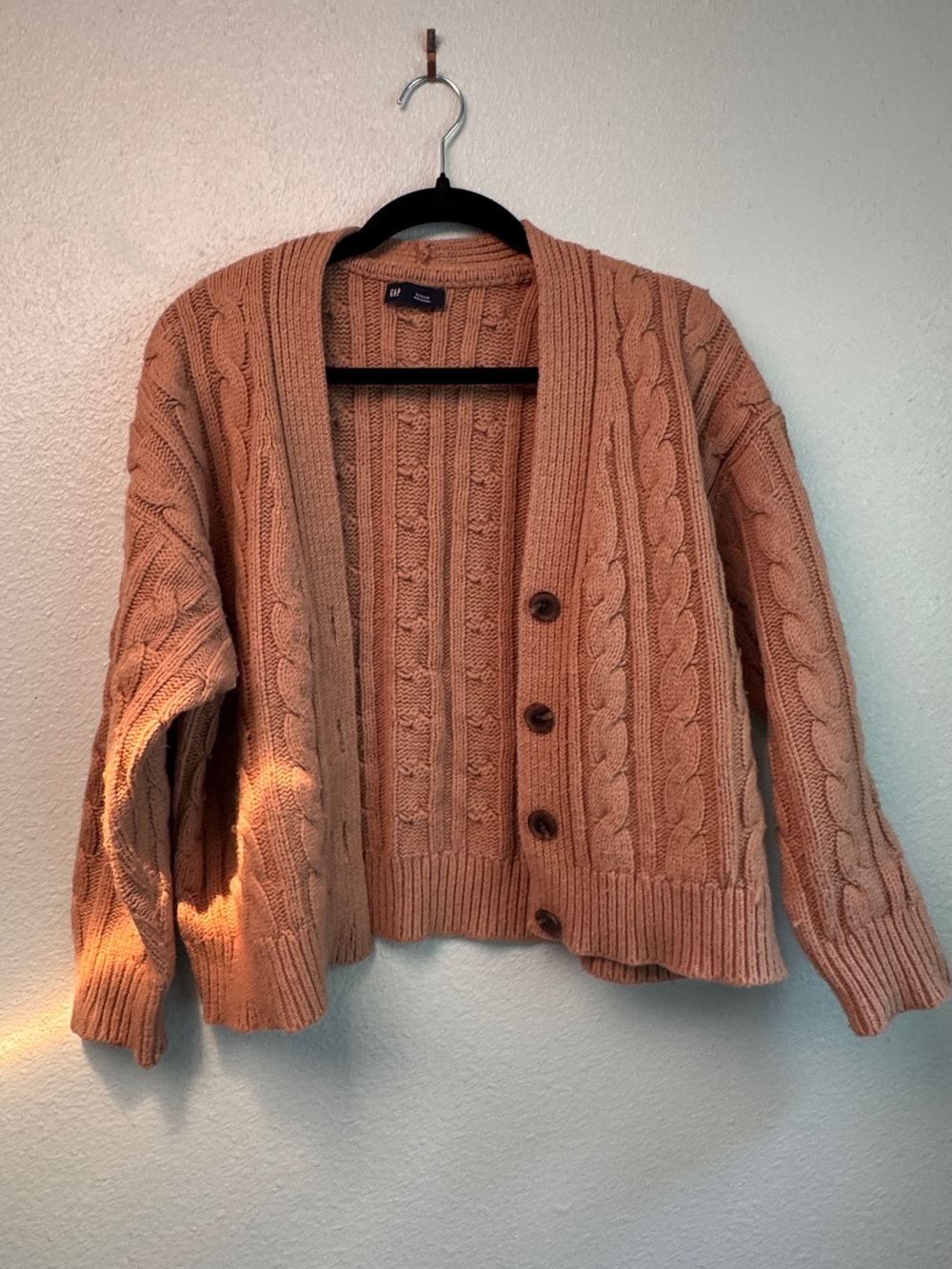 GAP Cable-Knit Button Cardigan - tan